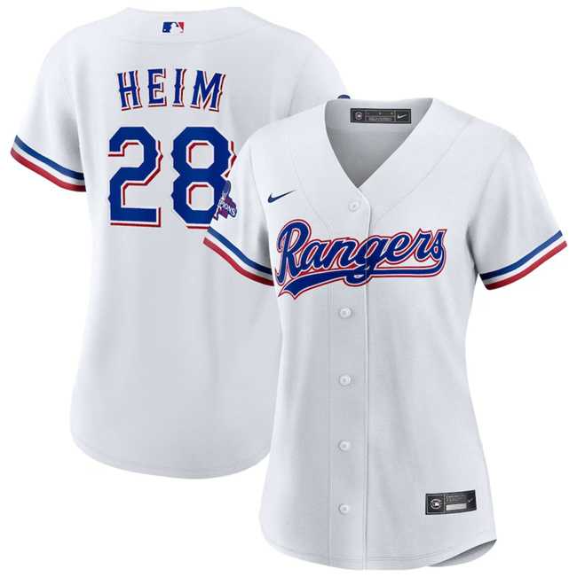Womens Texas Rangers #28 Jonah Heim White 2023 World Series Champions Stitched Jersey(Run Small) Dzhi